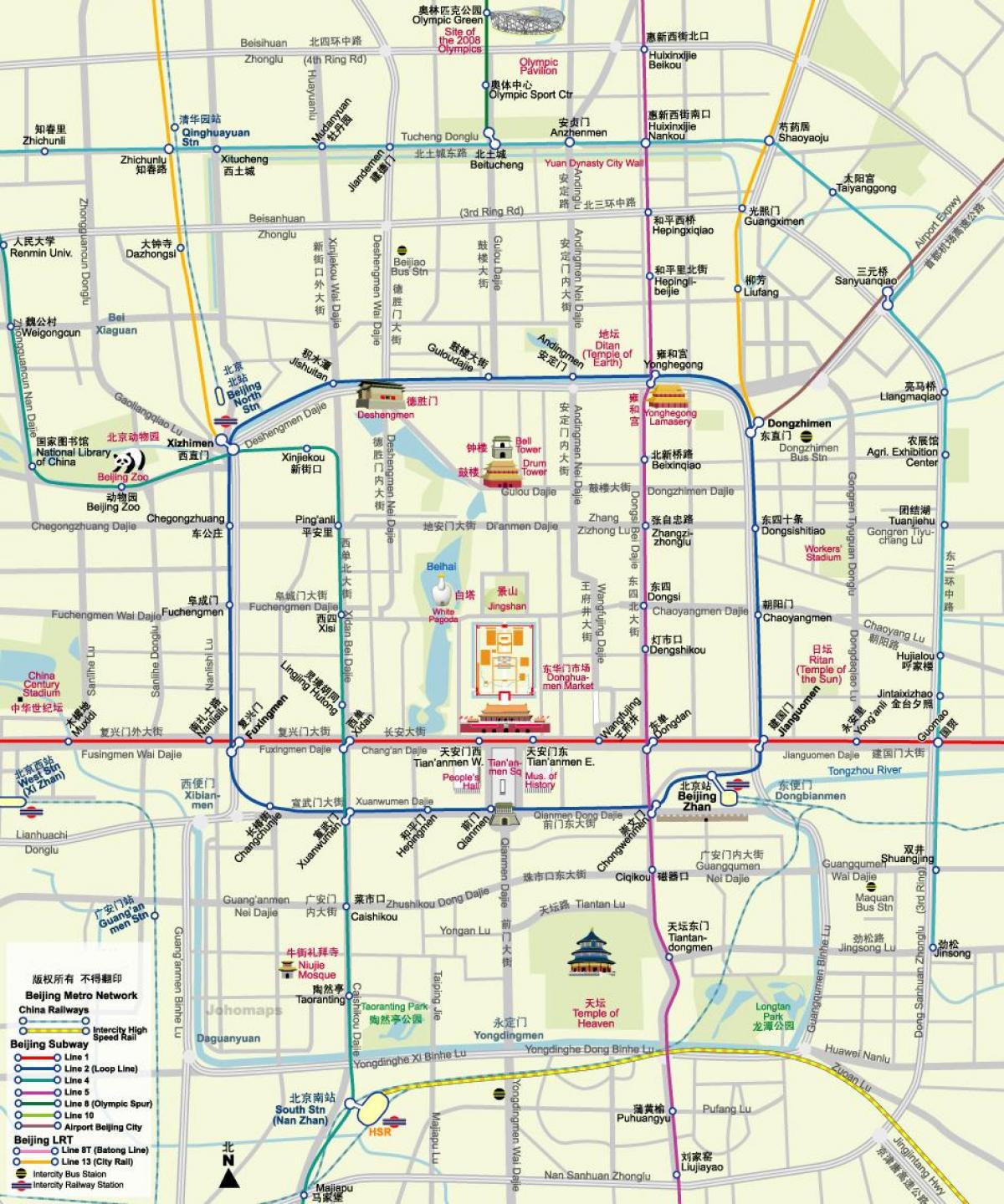 mapa ng Beijing mapa ng subway sa mga atraksyong panturista
