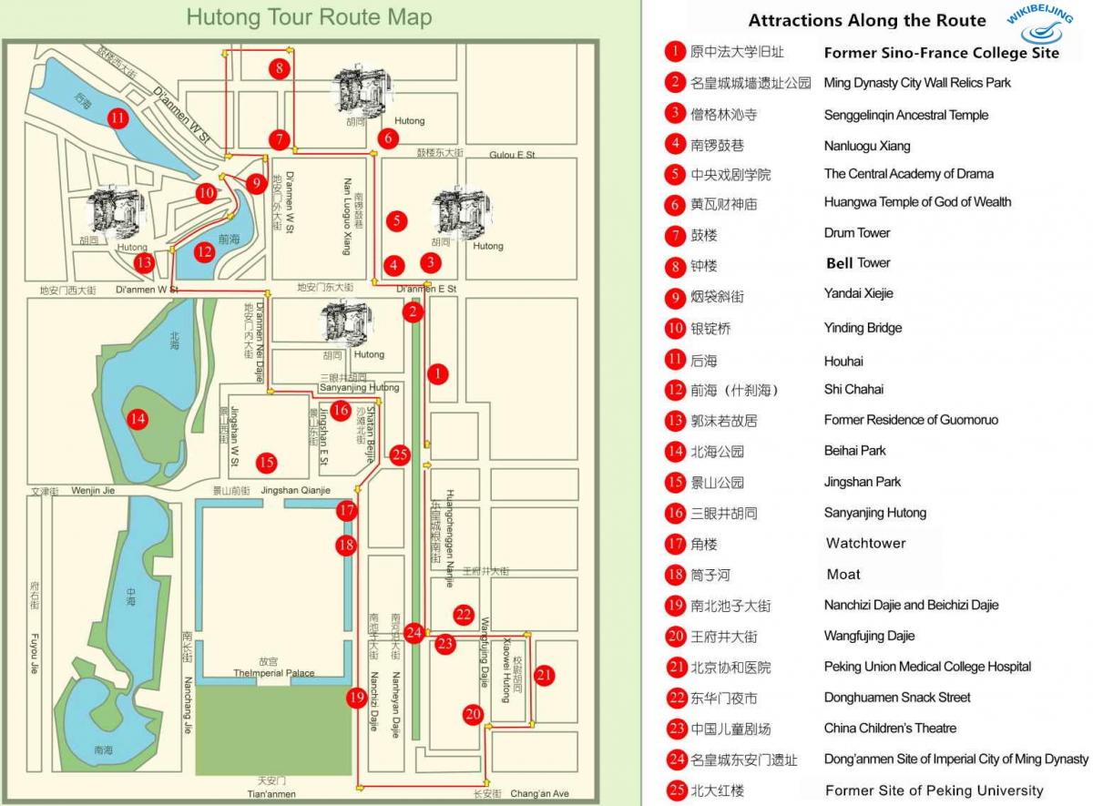 mapa ng mga hutong sa Beijing